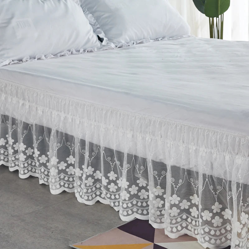 CasaLumora Delicate Ruffle Lace Bed Skirt – 18-Inch Drop Floral Design with Durable Elastic, A Pretty Choice for Women & Girls