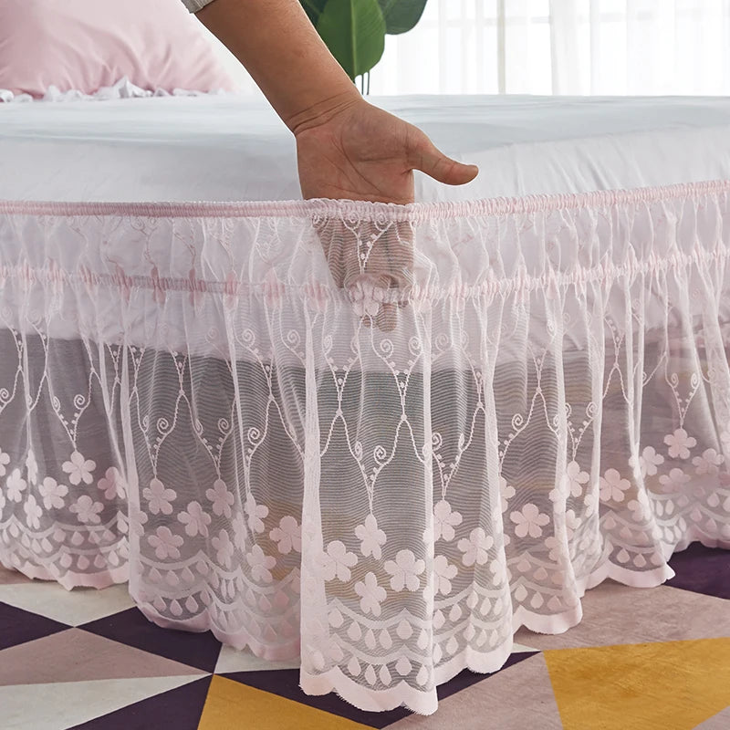 CasaLumora Delicate Ruffle Lace Bed Skirt – 18-Inch Drop Floral Design with Durable Elastic, A Pretty Choice for Women & Girls
