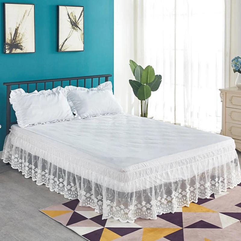 CasaLumora Delicate Ruffle Lace Bed Skirt – 18-Inch Drop Floral Design with Durable Elastic, A Pretty Choice for Women & Girls
