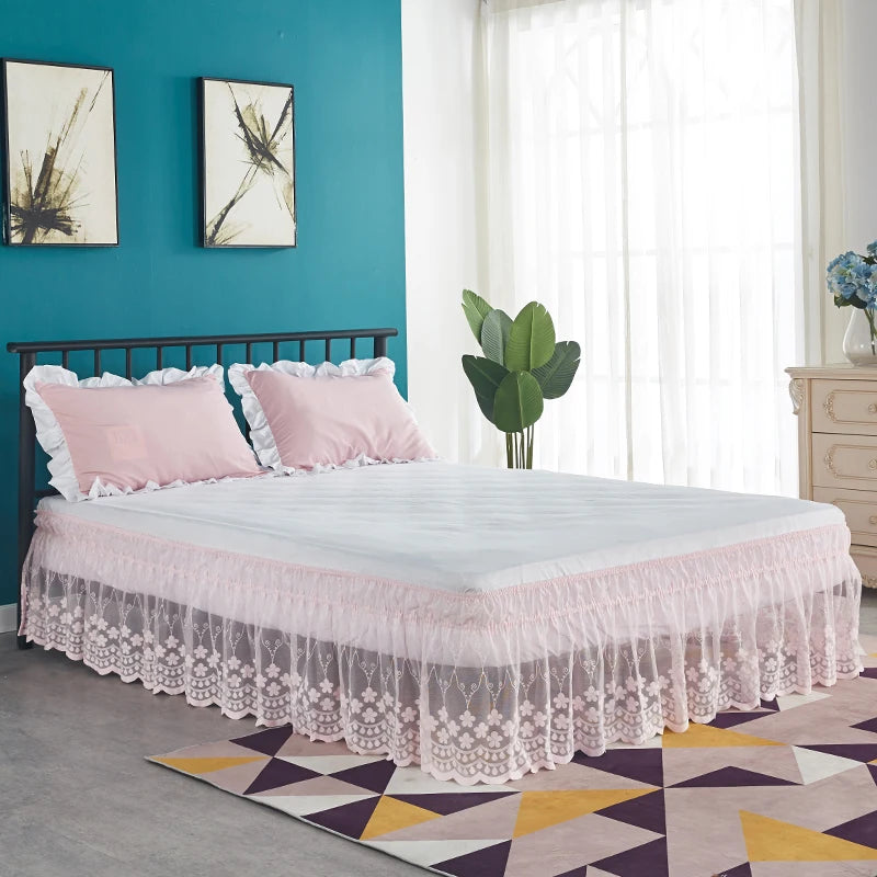 CasaLumora Delicate Ruffle Lace Bed Skirt – 18-Inch Drop Floral Design with Durable Elastic, A Pretty Choice for Women & Girls