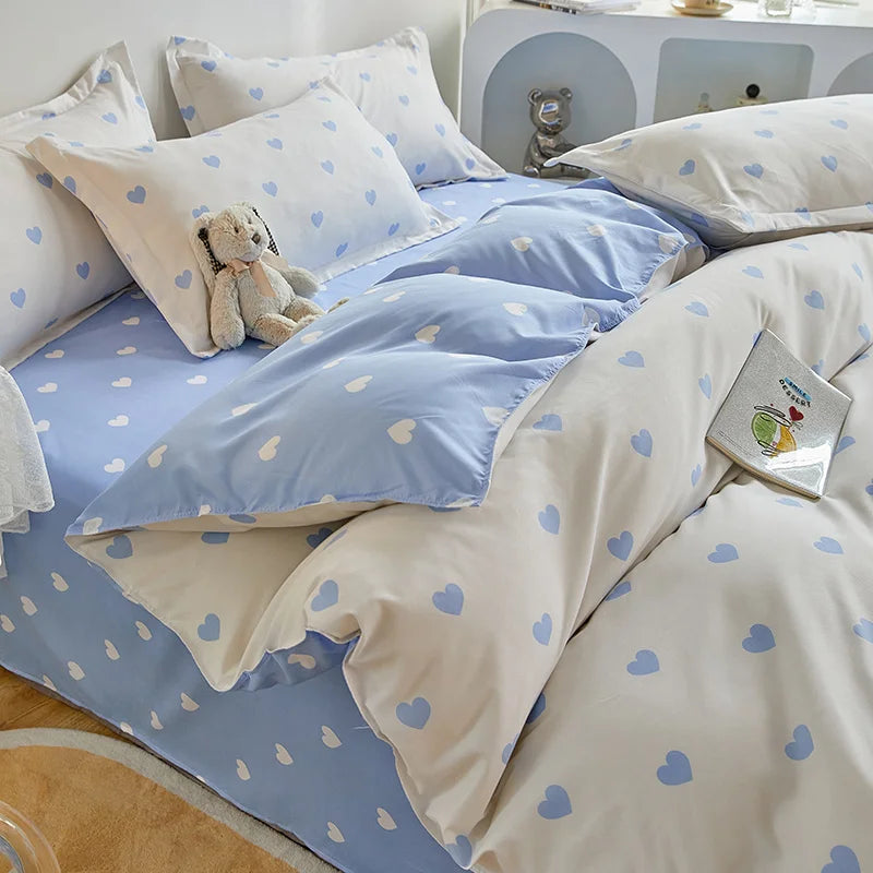 CasaLumora Aesthetic Orange Cherry Crow Bedding Set – Ins Style Duvet Cover with Flat Sheet & Pillowcases for a Cozy Girls’ Room