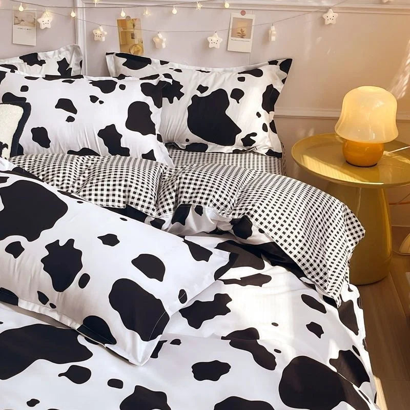 CasaLumora Aesthetic Orange Cherry Crow Bedding Set – Ins Style Duvet Cover with Flat Sheet & Pillowcases for a Cozy Girls’ Room
