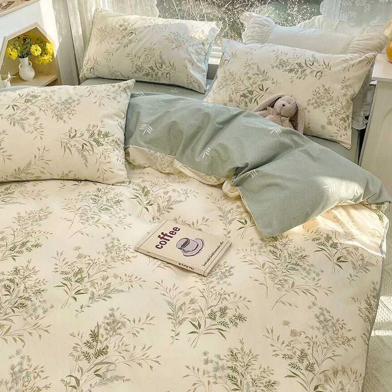 CasaLumora Aesthetic Orange Cherry Crow Bedding Set – Ins Style Duvet Cover with Flat Sheet & Pillowcases for a Cozy Girls’ Room
