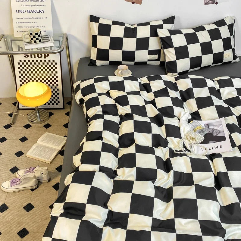 CasaLumora Black and White Plaid Duvet Cover Set – Soft Geometric Grid Bedding with 2 Pillowcases