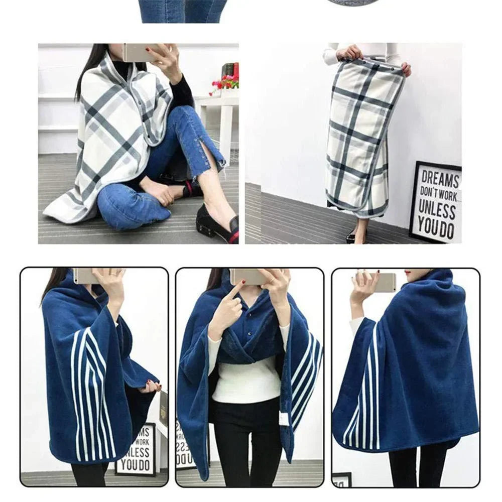 1pc Wearable Blankets Shawl Blanket Flannel Lazy Casual Office Blanket