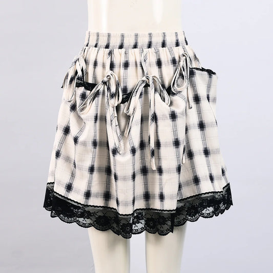 Cross-border Special Supply for 2025 New Products, Personalized Trend Contrasting Color Plaid, Two-wear Skirt Women Cw84505