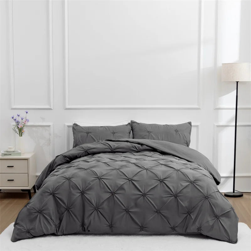 CasaLumora Pintuck 3-Piece Duvet Cover Set – Soft Bedding with Pillowcases, Without Comforter, Perfect for Bedroom Décor