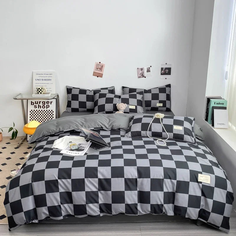 CasaLumora Black and White Plaid Duvet Cover Set – Soft Geometric Grid Bedding with 2 Pillowcases