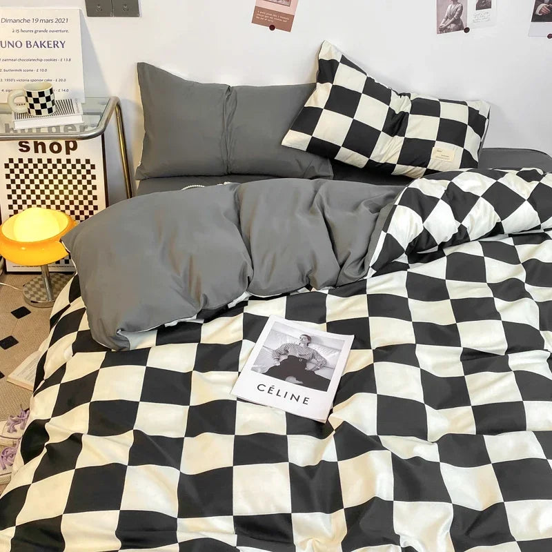 CasaLumora Black and White Plaid Duvet Cover Set – Soft Geometric Grid Bedding with 2 Pillowcases