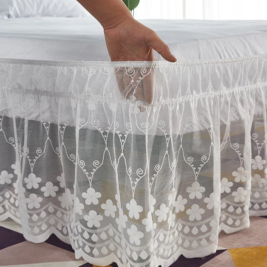 CasaLumora Delicate Ruffle Lace Bed Skirt – 18-Inch Drop Floral Design with Durable Elastic, A Pretty Choice for Women & Girls