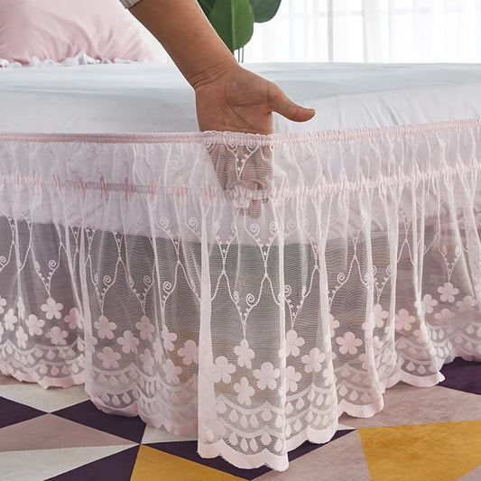 CasaLumora Delicate Ruffle Lace Bed Skirt – 18-Inch Drop Floral Design with Durable Elastic, A Pretty Choice for Women & Girls