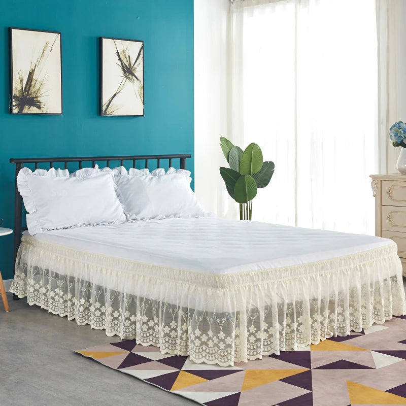 CasaLumora Delicate Ruffle Lace Bed Skirt – 18-Inch Drop Floral Design with Durable Elastic, A Pretty Choice for Women & Girls