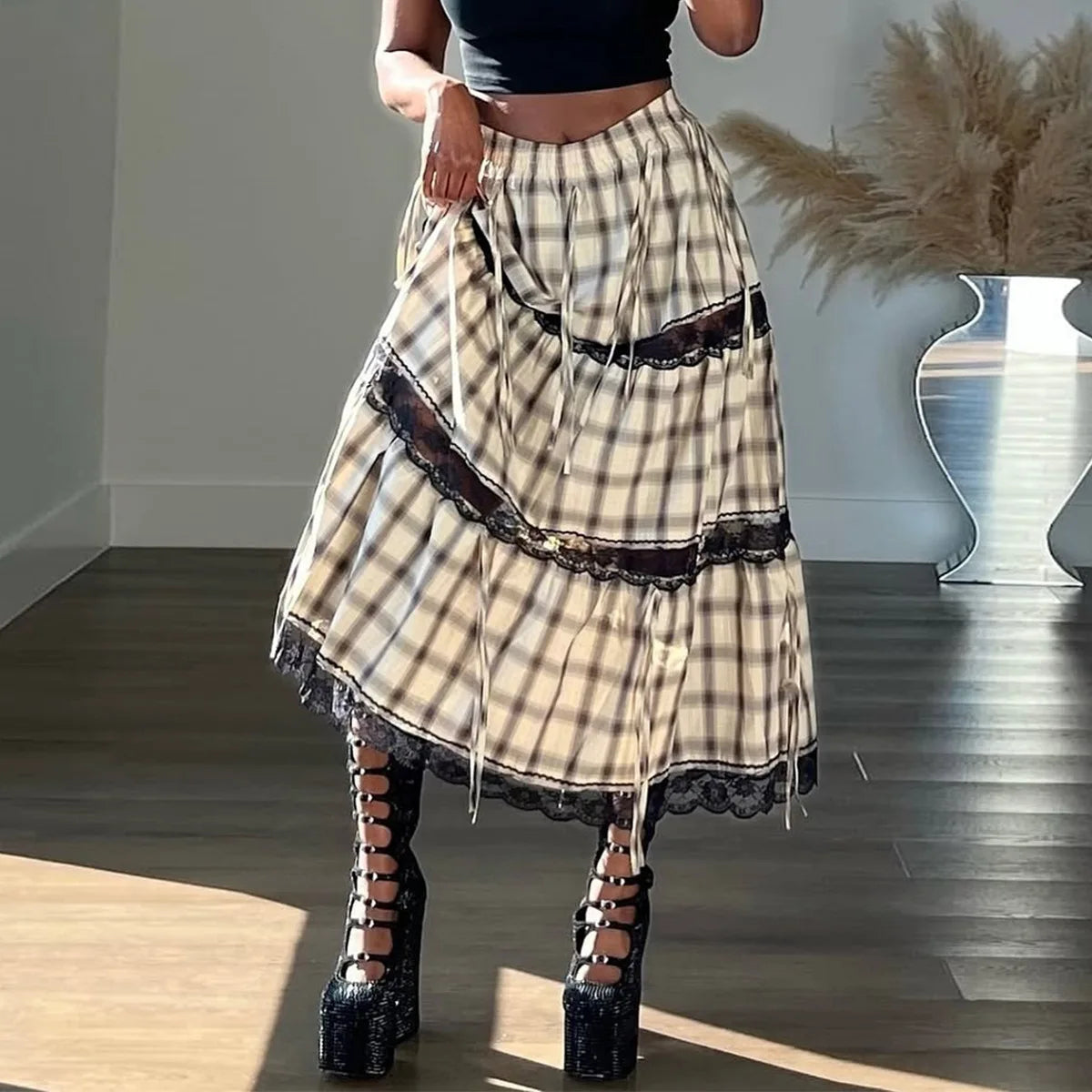 Cross-border Special Supply for 2025  New Products, Personalized Trend Contrasting Color Plaid,  Two-wear Skirt Women Cw84505
