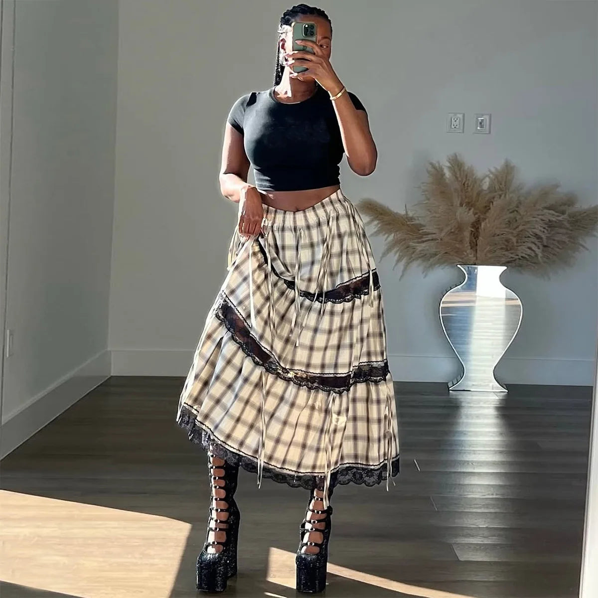 Cross-border Special Supply for 2025  New Products, Personalized Trend Contrasting Color Plaid,  Two-wear Skirt Women Cw84505