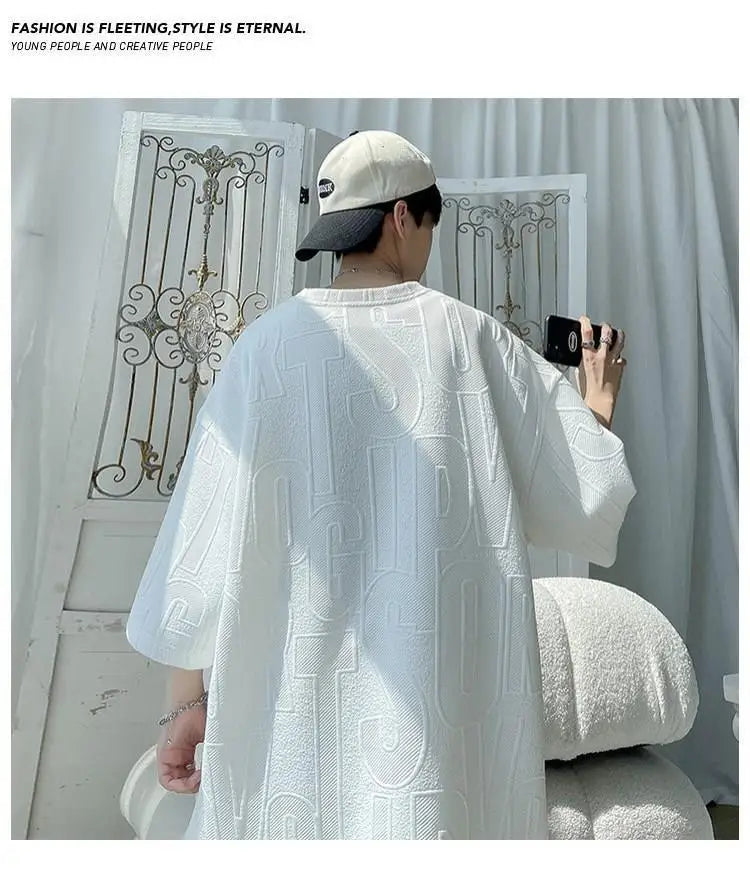 2025 3D Men's new Waffle TZ30 Summer Suit  Casual T-shirt + Shorts Suit Men's Tracksuit Solid color tracksuit loose suit