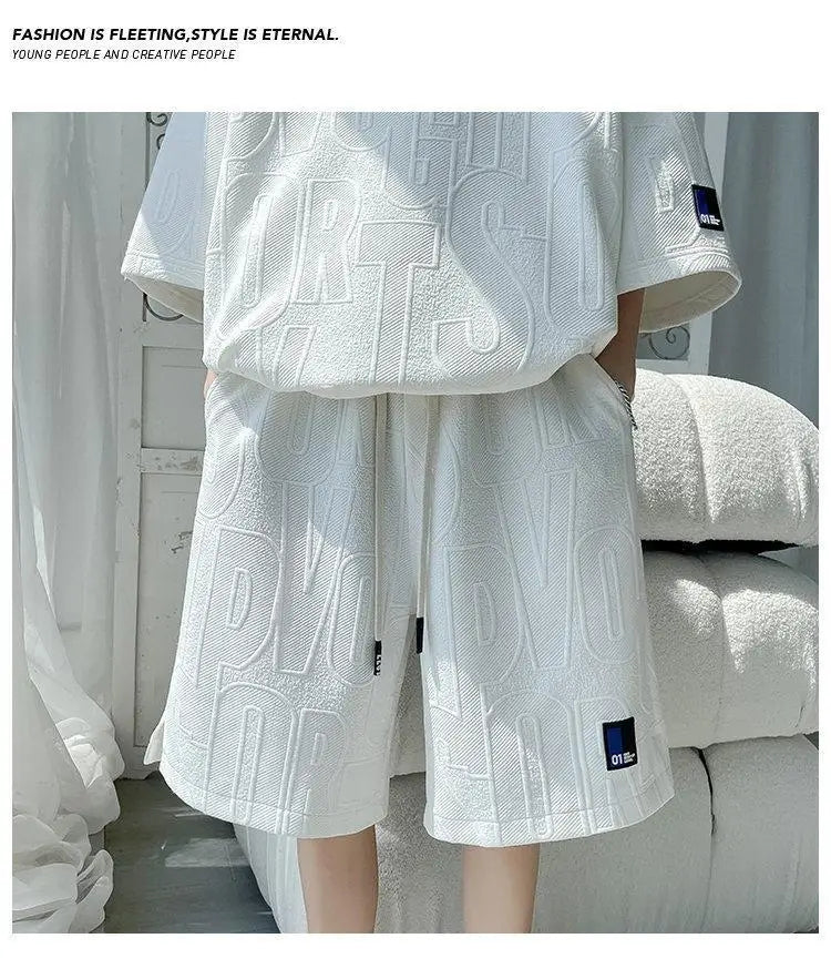 2025 3D Men's new Waffle TZ30 Summer Suit  Casual T-shirt + Shorts Suit Men's Tracksuit Solid color tracksuit loose suit