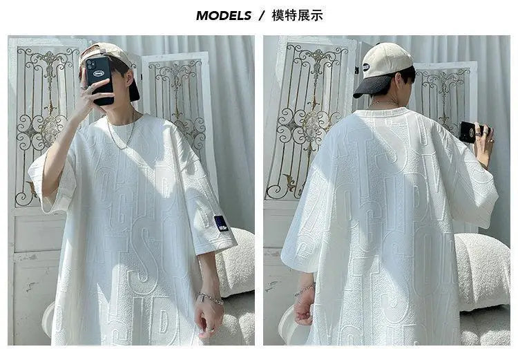 2025 3D Men's new Waffle TZ30 Summer Suit  Casual T-shirt + Shorts Suit Men's Tracksuit Solid color tracksuit loose suit