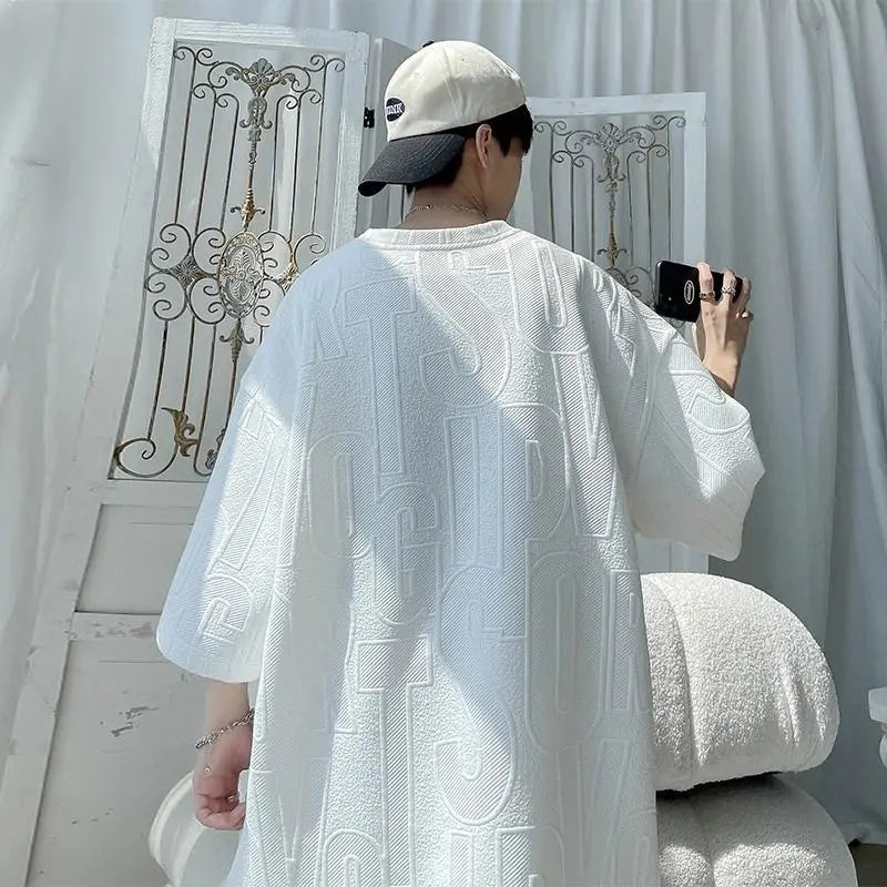 2025 3D Men's new Waffle TZ30 Summer Suit  Casual T-shirt + Shorts Suit Men's Tracksuit Solid color tracksuit loose suit