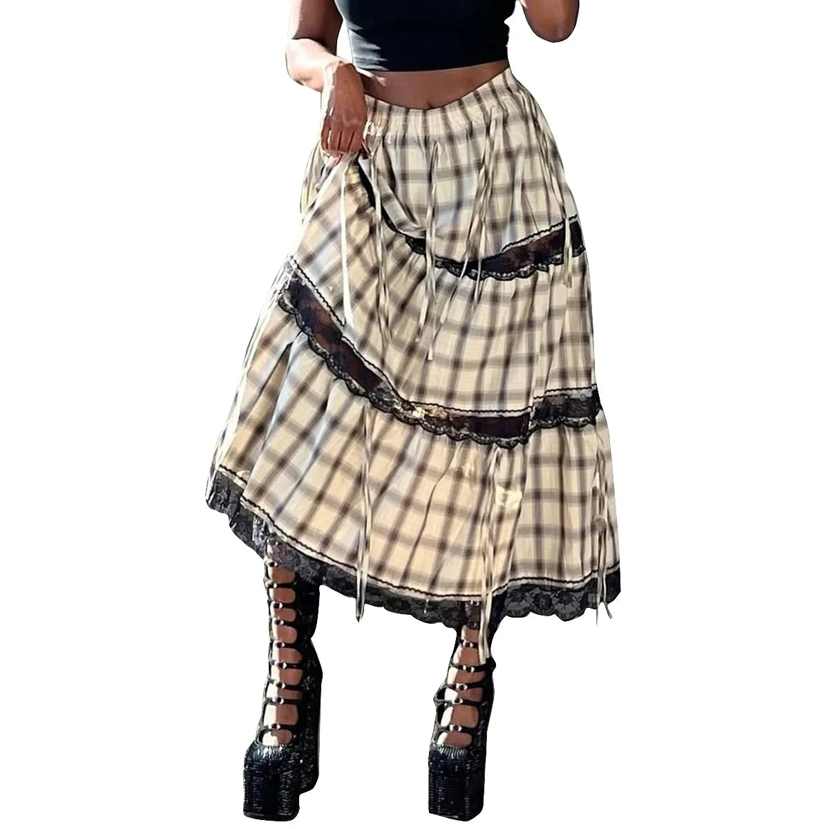 Cross-border Special Supply for 2025  New Products, Personalized Trend Contrasting Color Plaid,  Two-wear Skirt Women Cw84505