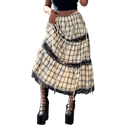 Cross-border Special Supply for 2025  New Products, Personalized Trend Contrasting Color Plaid,  Two-wear Skirt Women Cw84505