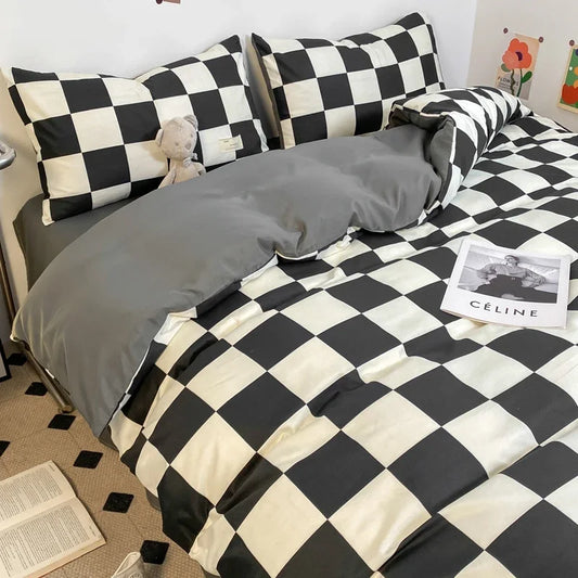 CasaLumora Black and White Plaid Duvet Cover Set – Soft Geometric Grid Bedding with 2 Pillowcases