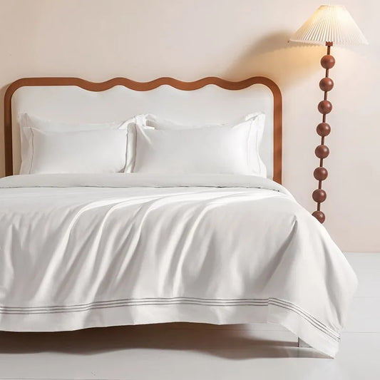 CasaLumora 1000TC Egyptian Cotton White Duvet Cover Set – Soft, Breathable Bedding with Silver Embroidery Border (1 Duvet Cover + 2 Pillow Shams)