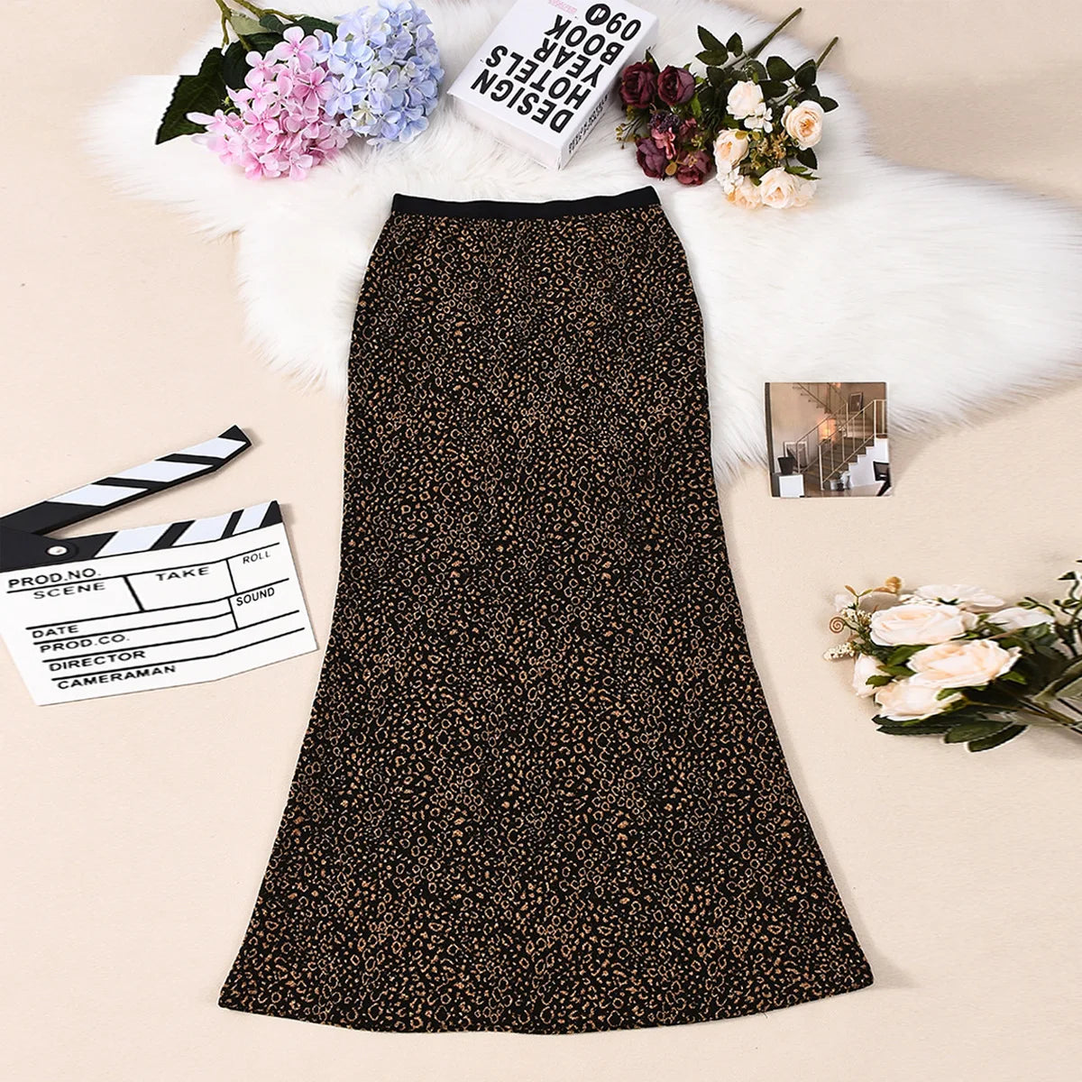 Cross-border 2025 autumn new product slim bag elastic hip bronzing leopard print European  American fishtail skirt women cw22543
