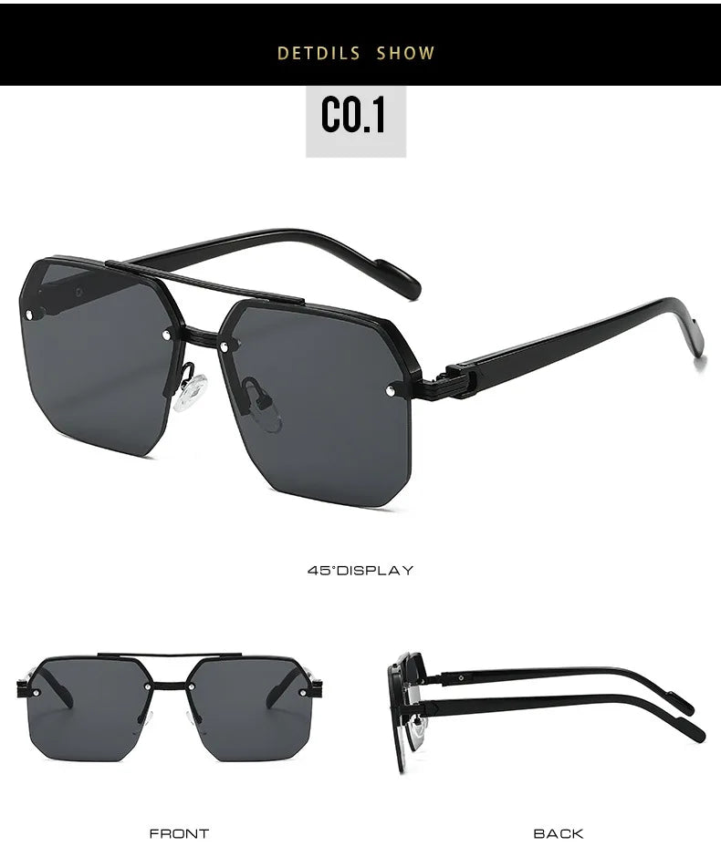 Men's Metal Sunglasses Square Half Frame Rice Nails Casual Trend Personality Retro Fashion Outdoor Sports Eyeglasses