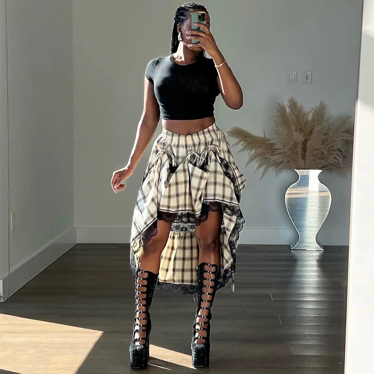 Cross-border Special Supply for 2025  New Products, Personalized Trend Contrasting Color Plaid,  Two-wear Skirt Women Cw84505