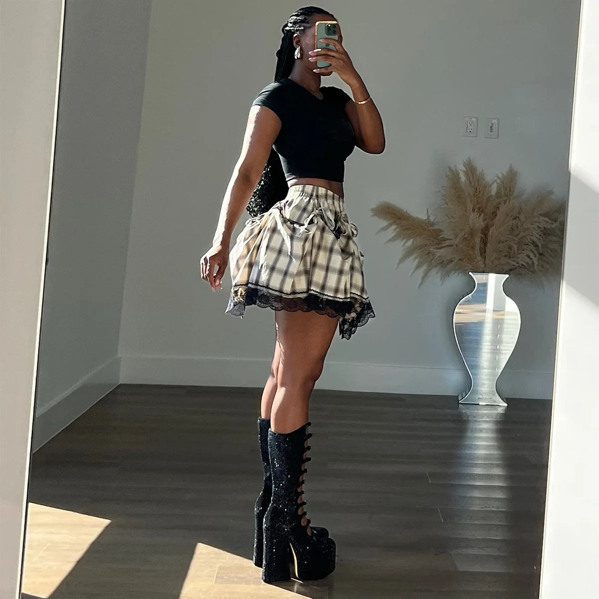 Cross-border Special Supply for 2025  New Products, Personalized Trend Contrasting Color Plaid,  Two-wear Skirt Women Cw84505
