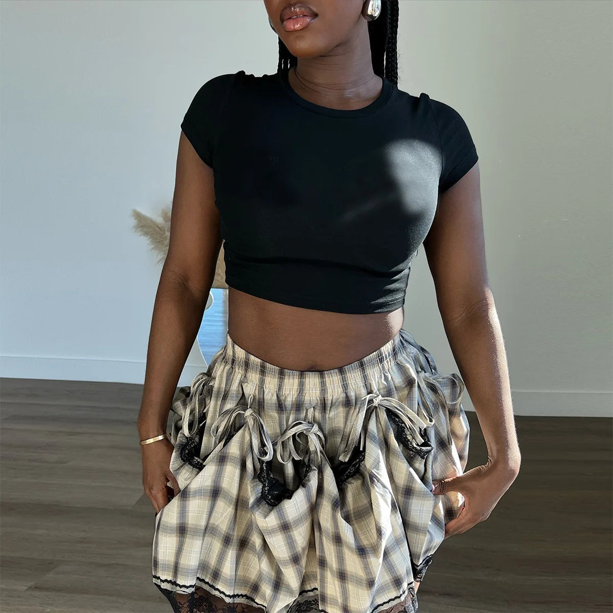 Cross-border Special Supply for 2025  New Products, Personalized Trend Contrasting Color Plaid,  Two-wear Skirt Women Cw84505