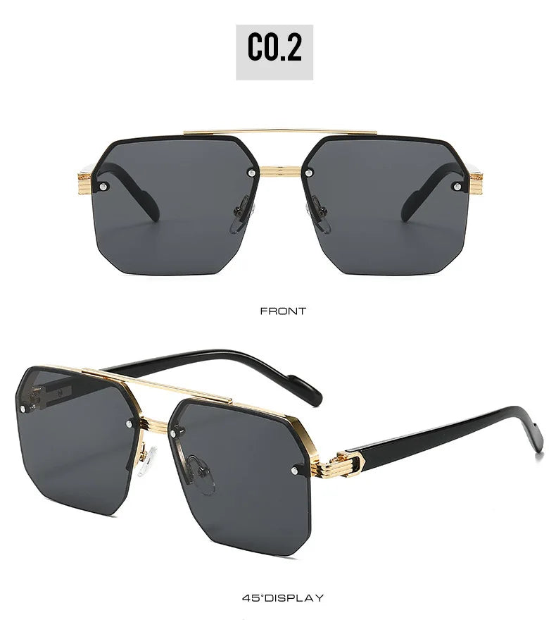 Men's Metal Sunglasses Square Half Frame Rice Nails Casual Trend Personality Retro Fashion Outdoor Sports Eyeglasses